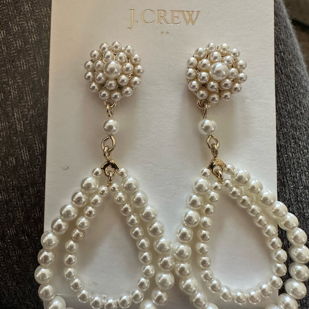 J. Crew Pearl Drop Earrings - Gold and Cream